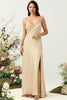 Load image into Gallery viewer, Spaghetti Straps Champagne Wedding Guest Dress with Slit