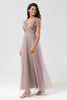 Load image into Gallery viewer, Confidently Charismatic A Line V Neck Dusty Blue Long Bridesmaid Dress with Beading