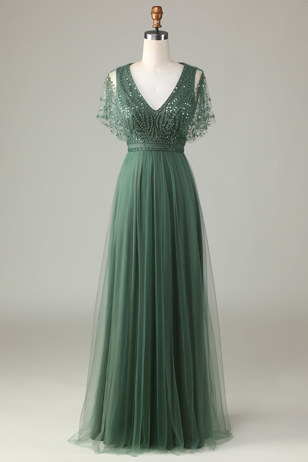ZAPAKA Women Beaded Green Bridesmaid Dress with Sequins Tulle A-Line Wedding Guest Dress ZAPAKA UK ZAPAKA Women Beaded Green Bridesmaid Dress with Sequins Tulle A-Line Wedding Guest Dress ZAPAKA UK