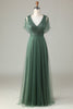 Load image into Gallery viewer, A-Line V Neck Green Long Bridesmaid Dress with Beading