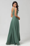 Confidently Charismatic A Line V Neck Green Long Bridesmaid Dress with Beading