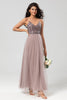 Load image into Gallery viewer, Chic Romantic A Line Spaghetti Straps Dusty Blue Long Bridesmaid Dress with Beading