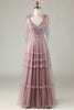 Load image into Gallery viewer, Keeper of My Heart A-Line V Neck Dusty Pink Long Bridesmaid Dress with Beading
