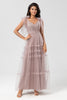 Load image into Gallery viewer, Keeper of My Heart A-Line V Neck Dusty Pink Long Bridesmaid Dress with Beading