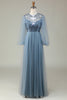 Load image into Gallery viewer, A Line Grey Blue Sequin Long Sleeves Bridesmaid Dress