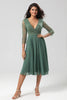 Load image into Gallery viewer, A Line V-Neck Eucalyptus Bridesmaid Dress with Long Sleeves