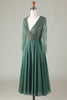 Load image into Gallery viewer, A Line Green V-Neck Beaded Long Sleeves Mother Of the Bride Dress