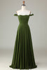 Load image into Gallery viewer, Off The Shoulder A Line Olive Bridesmaid Dress with Slit