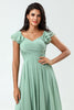 Load image into Gallery viewer, Lace-Up Back A Line Chiffon Green Bridesmaid Dress with Ruffles