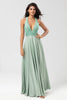Load image into Gallery viewer, A Line V-Neck Green Long Bridesmaid Dress with Beading
