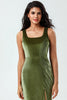 Load image into Gallery viewer, Mermaid Square Neck Long Olive Green Bridesmaid Dress with Slit