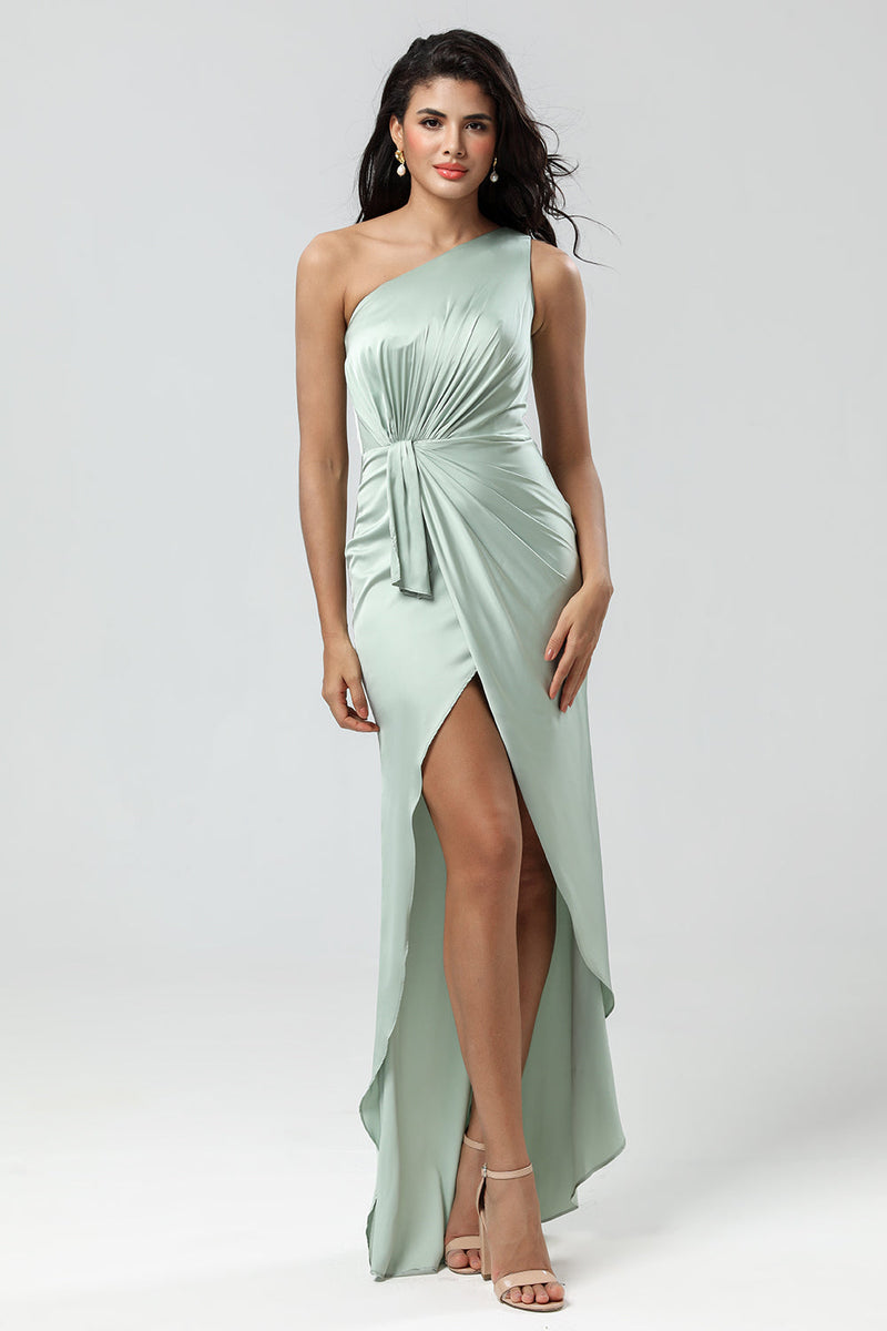 Load image into Gallery viewer, Chic Romantic One Shoulder Matcha Bridesmaid Dress with Ruffles