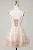 Load image into Gallery viewer, Champagne A-Line Corset Floral Short Homecoming Dress