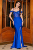 Load image into Gallery viewer, Trendy Mermaid Off the Shoulder Royal Blue Corset Prom Dress with Appliques