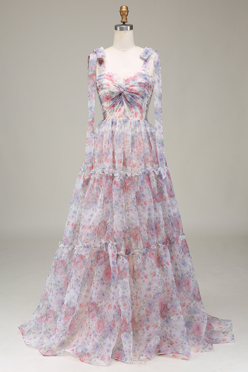 A-Line Tulle Flower Printed Prom Dress