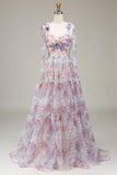 A-Line Tulle Flower Printed Prom Dress