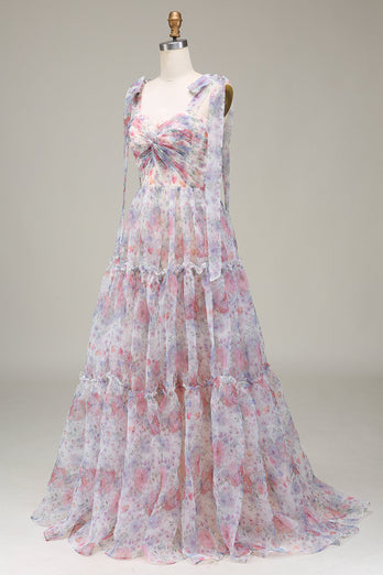 A-Line Tulle Flower Printed Prom Dress