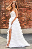 Load image into Gallery viewer, White A-Line Sparkly Sequin Ruffle Skirt Corset Tiered Prom Dress With Slit