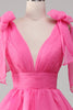 Load image into Gallery viewer, Princess A-Line V-Neck Fuchsia Prom Dress With Slit