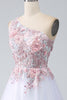 Load image into Gallery viewer, A-Line One Shoulder Pink Prom Dress with Appliques