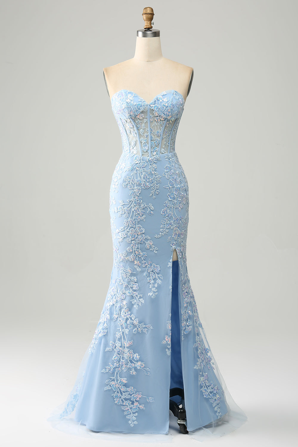 ZAPAKA Women Light Blue Prom Dress Mermaid Sweetheart Corset Appliques Party Dress With Side Slit ZAPAKA UK ZAPAKA Women Light Blue Prom Dress Mermaid Sweetheart Corset Appliques Party Dress With Side Slit ZAPAKA UK