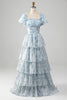 Load image into Gallery viewer, Organza Light Blue Corset Tiered Prom Dress