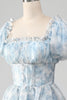 Load image into Gallery viewer, Organza Light Blue Corset Tiered Prom Dress