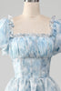 Load image into Gallery viewer, Organza Light Blue Corset Tiered Prom Dress