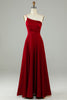 Load image into Gallery viewer, A-Line One Shoulder Burgundy Long Bridesmaid Dress with Ruffles