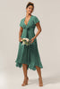 Load image into Gallery viewer, Chraming A Line V-Neck Short Sleeves Eucalyptus Bridesmaid Dress With Bow