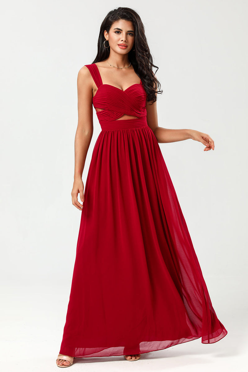 Load image into Gallery viewer, A Line Sweetheart Long Burgundy Bridesmaid Dress with Keyhole