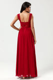 A Line Sweetheart Long Burgundy Bridesmaid Dress with Keyhole