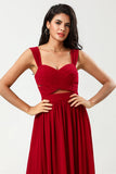 A Line Sweetheart Long Burgundy Bridesmaid Dress with Keyhole