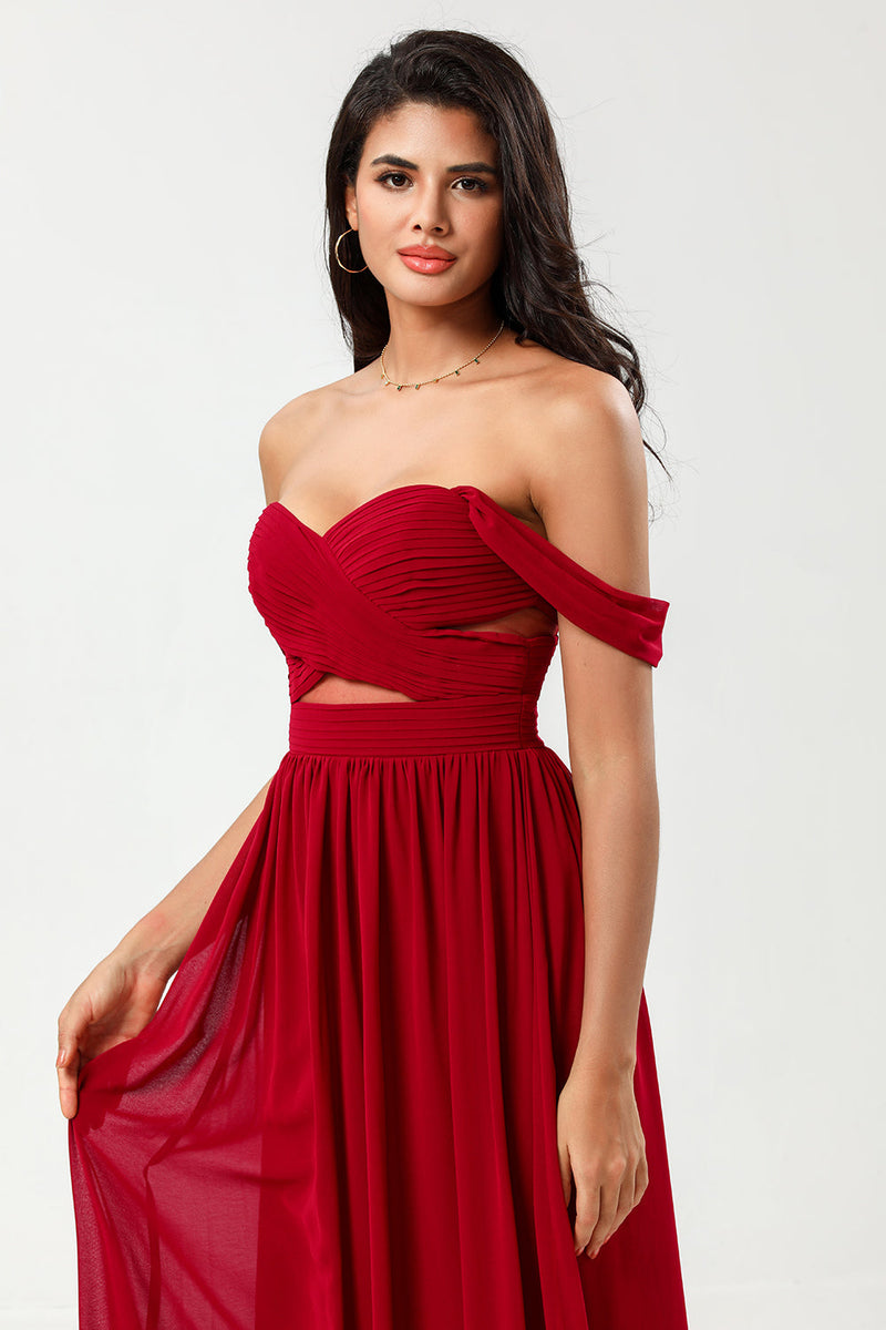 Load image into Gallery viewer, A Line Sweetheart Long Burgundy Bridesmaid Dress with Keyhole