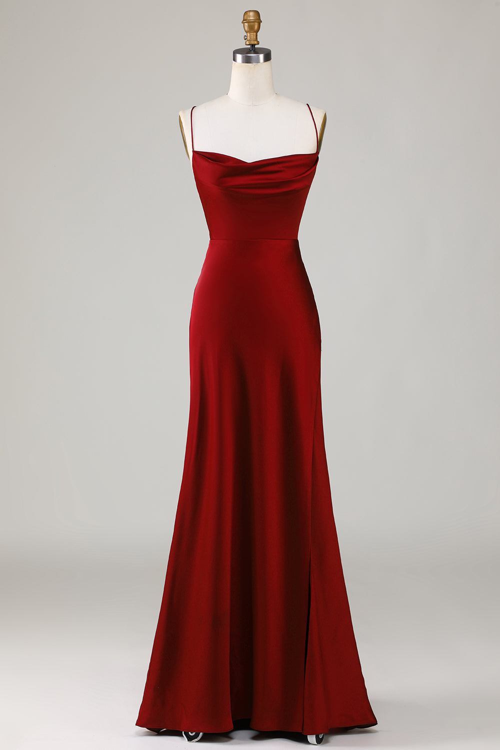 ZAPAKA Women Burgundy Long Bridesmaid Dress with Slit Mermaid Lace-Up Back Wedding Party Dress – ZAPAKA UK