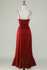 Load image into Gallery viewer, Spaghetti Straps Burgundy Bridesmaid Dress with Ruffles