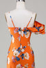 Load image into Gallery viewer, Mermaid Floral Printed Orange Bridesmaid Dress