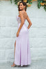 Load image into Gallery viewer, Mermaid Spaghetti Straps Lilac Corset Bridesmaid Dress with Slit