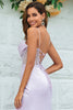 Load image into Gallery viewer, Mermaid Spaghetti Straps Lilac Corset Bridesmaid Dress with Slit