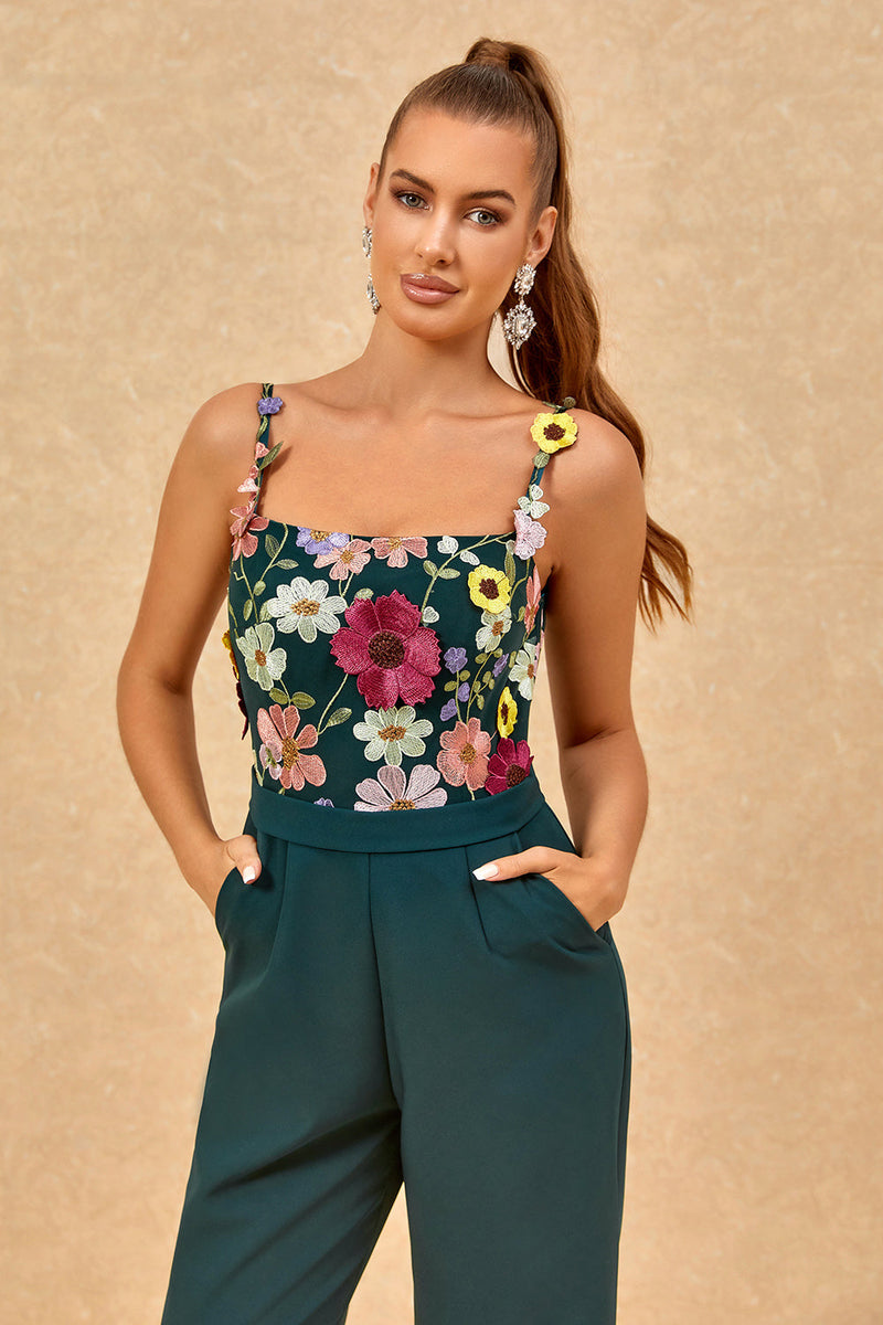 Load image into Gallery viewer, Dark Green Spaghetti Straps Bridesmaid Jumpsuit With Appliques