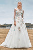 Load image into Gallery viewer, Gorgeous A Line Tulle Long Sleeves Long Ivory Wedding Dress with Embroidery
