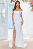 Load image into Gallery viewer, Simple Ivory Off the Shoulder Wedding Dress with Slit