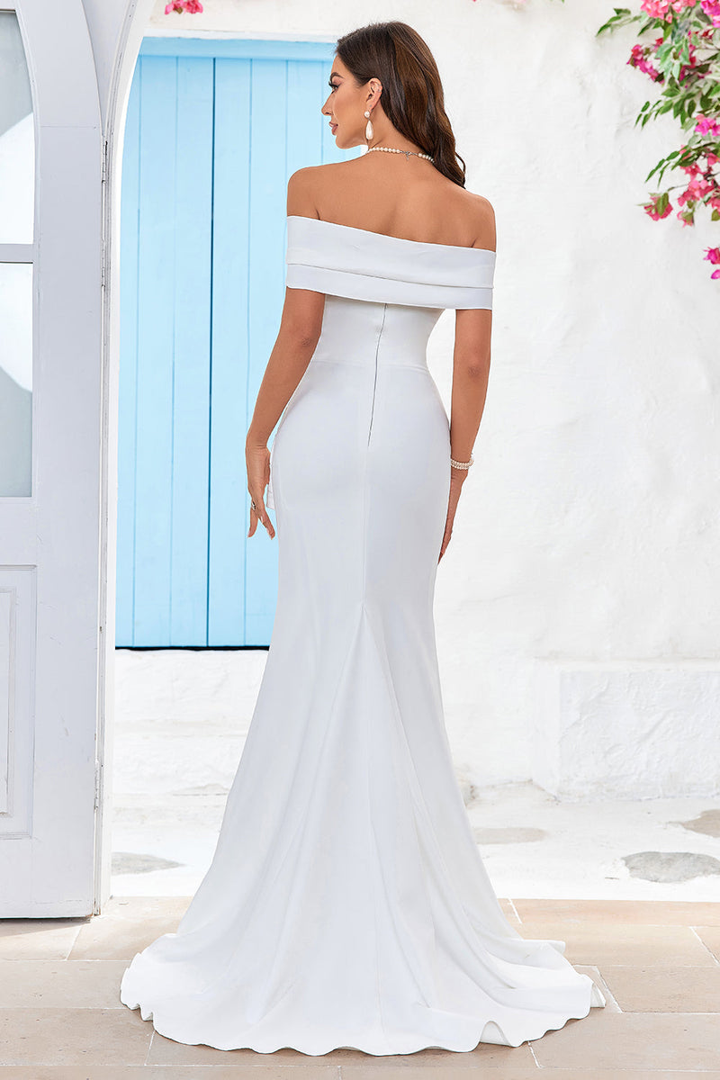 Load image into Gallery viewer, Simple Ivory Off the Shoulder Wedding Dress with Slit