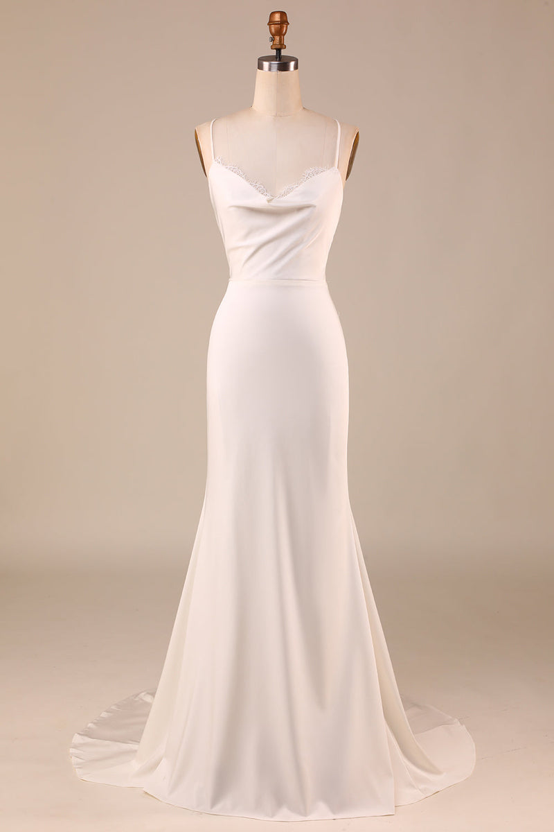 Load image into Gallery viewer, Simple Ivory Mermaid Boho Long Wedding Dress
