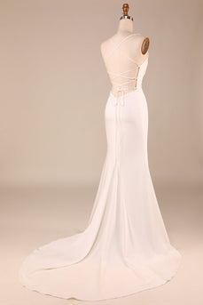 Simple Ivory Mermaid Boho Long Wedding Dress