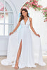 Load image into Gallery viewer, Ivory A-Line Halter Sweep Train Wedding Dress with Slit