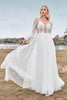 Load image into Gallery viewer, Long Sleeves Open Back Ivory A Line Wedding Dress with Appliques
