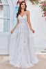 Load image into Gallery viewer, Tulle Backless Ivory Long A Line Wedding Dress with Embroidery