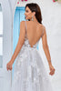 Load image into Gallery viewer, Tulle Backless Ivory Long A Line Wedding Dress with Embroidery