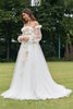 Load image into Gallery viewer, Ivory Detachable Long Sleeves Sweep Train Wedding Dress with 3D Flowers
